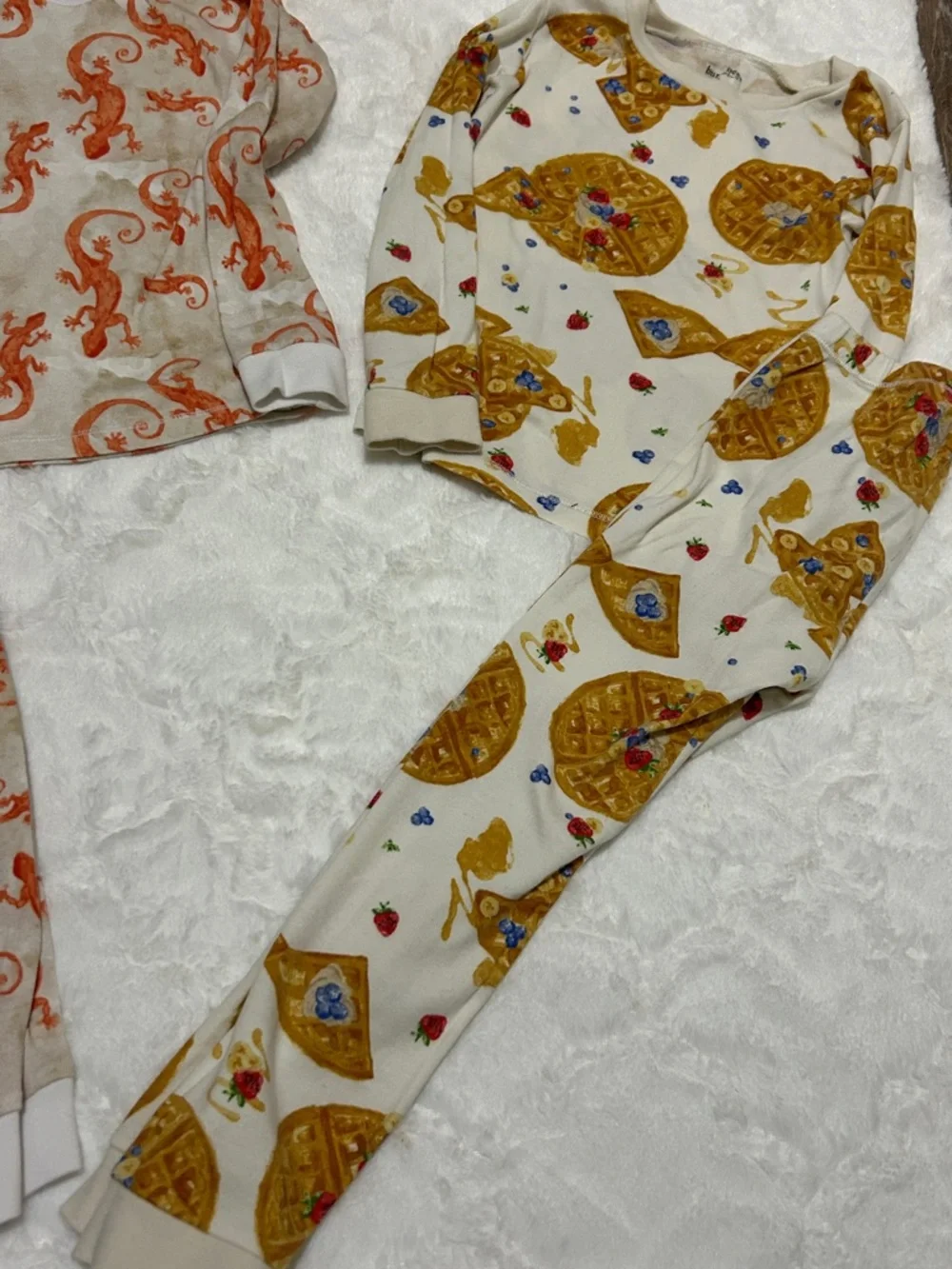Cozy Kids Pajama Set - Orange Lizard & Mustard Waffle Prints - Picture 5 of 5